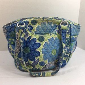 Vera Bradley Quilted Blue Green White Multi Compartments Quilted Shoulder Bag